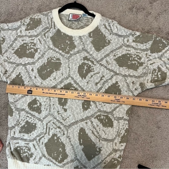 Beau Champ Vintage men's cream and brown abstract winter sweater size large - Picture 8 of 8